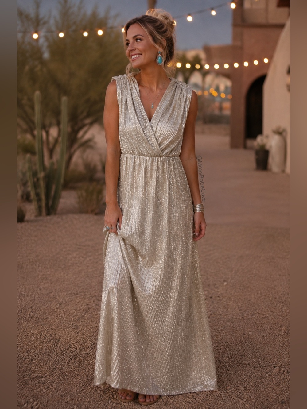 Lulus Metallic Champagne Gold Dolman Maxi Dress Small